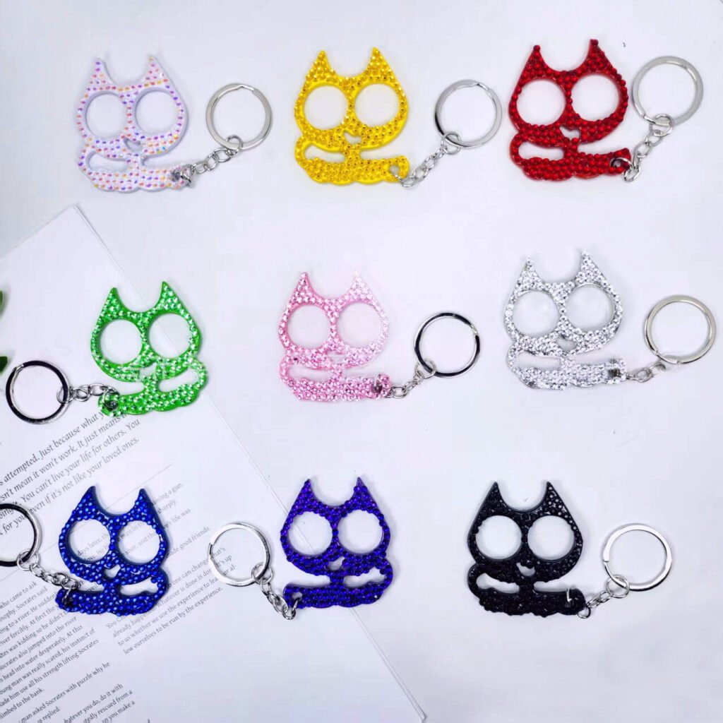 College Student Safety - Staying Safe On Campus 6 Sparkling Rhinestone Self Protection Cat Keychain