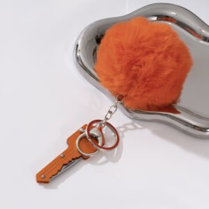 Colorful Key Folding Pocket Knife Self-Defense Keychain With Pom-Pom