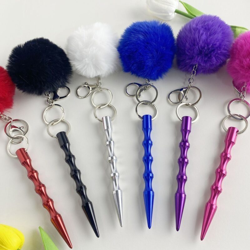 Self-Defense Kubotan Keychain – Non-Lethal & Legal in Most States, Includes Cute Pom-Pom for Discreet Carry