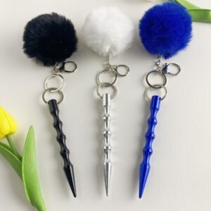 Self-Defense Kubotan Keychain – Non-Lethal & Legal in Most States, Includes Cute Pom-Pom for Discreet Carry