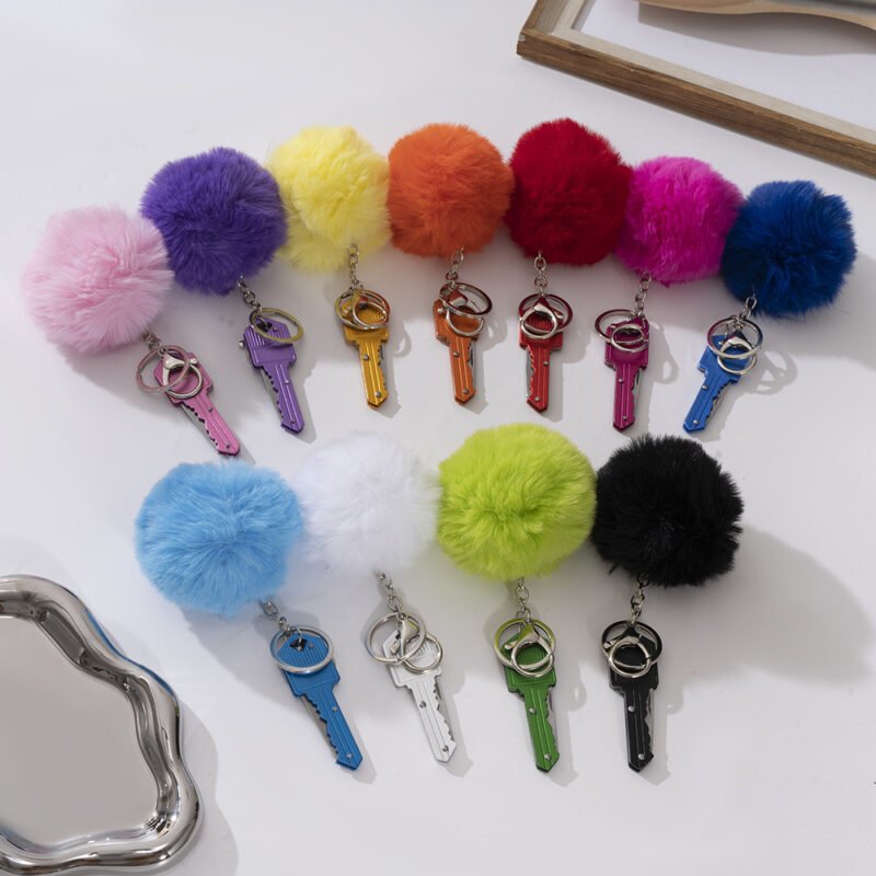 Amazon Mini Multifunctional Key Pocket Knife Fur Ball 2-Piece Pendant Outdoor Key Pocket Knife Self-Defense Keychain