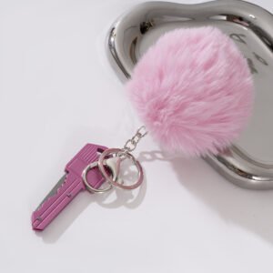 Colorful Key Folding Pocket Knife Self-Defense Keychain With Pom-Pom